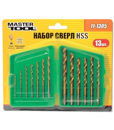 Sada vrtákov do kovu MASTERTOOL 13 ks HSS 1,5 - 6,5 mm plastic box TiN 11-1305