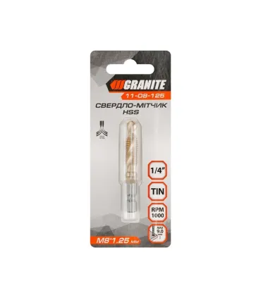 Vrták šesťuholníková stopka GRANITE vŕtačka HSS M8*1.25 mm, závit skrutkový kohútik DIN338 11-08-125