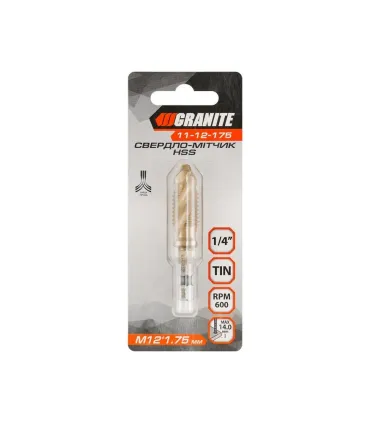 Vrták šesťuholníková stopka GRANITE vŕtačka HSS M12*1.75 mm, závit skrutkový kohútik DIN338 11-12-175