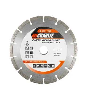 Kotúč diamantový GRANITE SEGMENTED 180*2,4 mm 22-24% 8600 ot./min 9-00-180