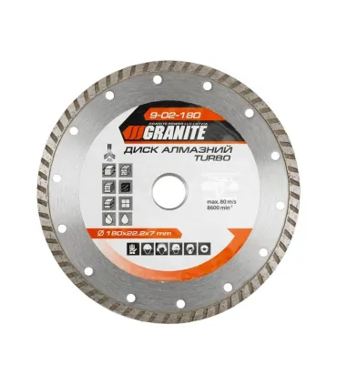 Kotúč diamantový GRANITE TURBO 180*2,6 mm 22-24% 8600 ot./min 9-02-180